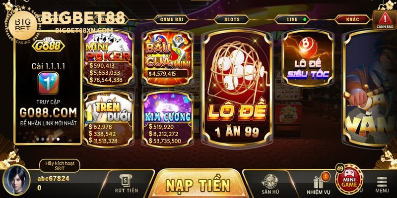 Go88 là nền tảng tích hợp nhiều loại hình giải trí khác nhau